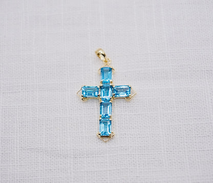 “ Holy Blue “ Vintage gouden hanger in de vorm van een kruis