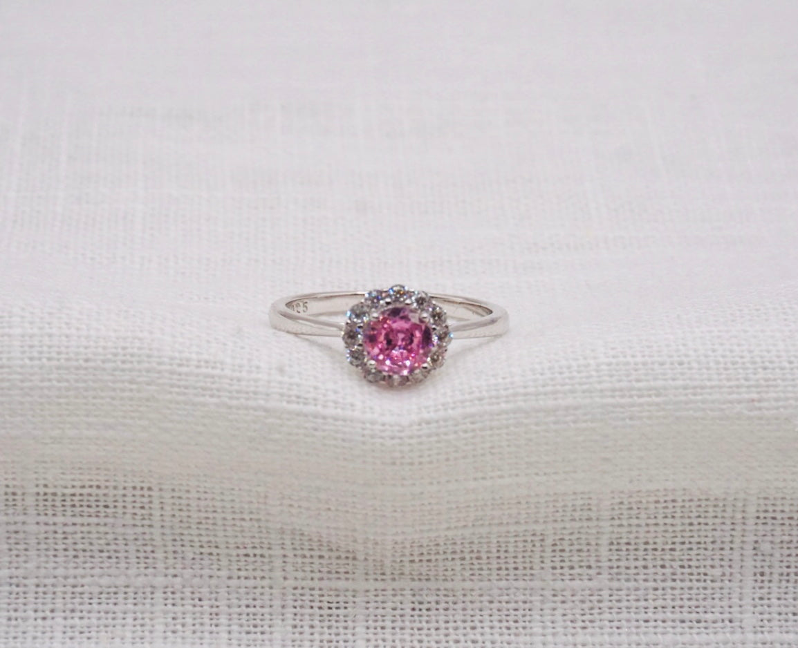 Vintage Zilveren ring Roze steen