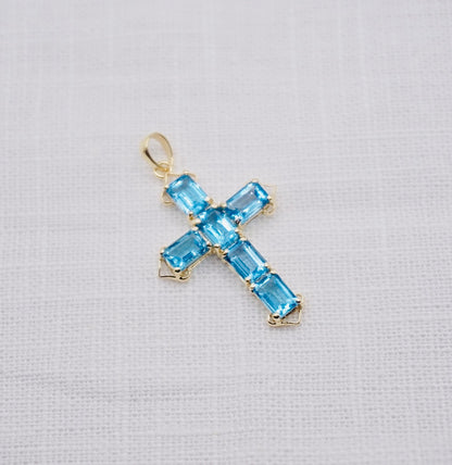 “ Holy Blue “ Vintage gouden hanger in de vorm van een kruis