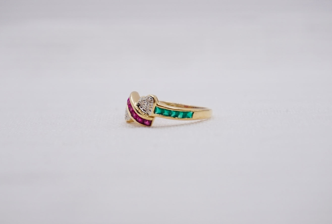 “Colourful hearts” Vintage Geelgouden ring