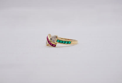 “Colourful hearts” Vintage Geelgouden ring