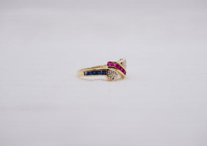 “Colourful hearts” Vintage Geelgouden ring