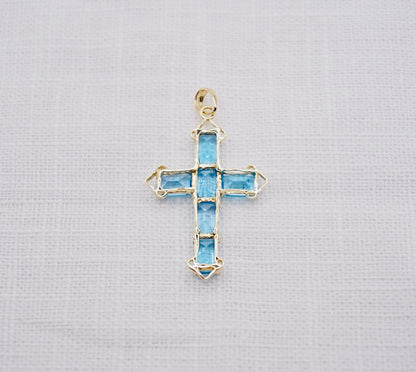 “ Holy Blue “ Vintage gouden hanger in de vorm van een kruis