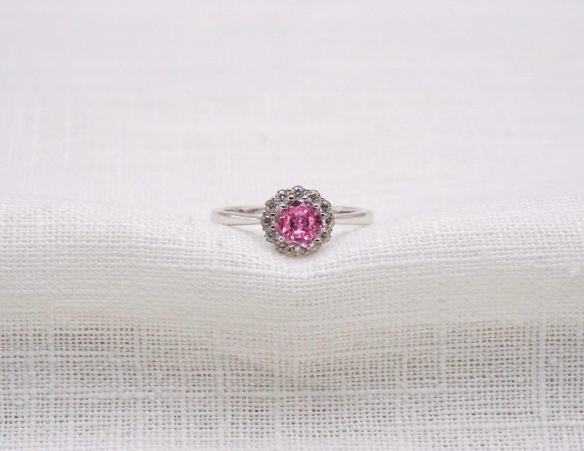 Vintage Zilveren ring Roze steen